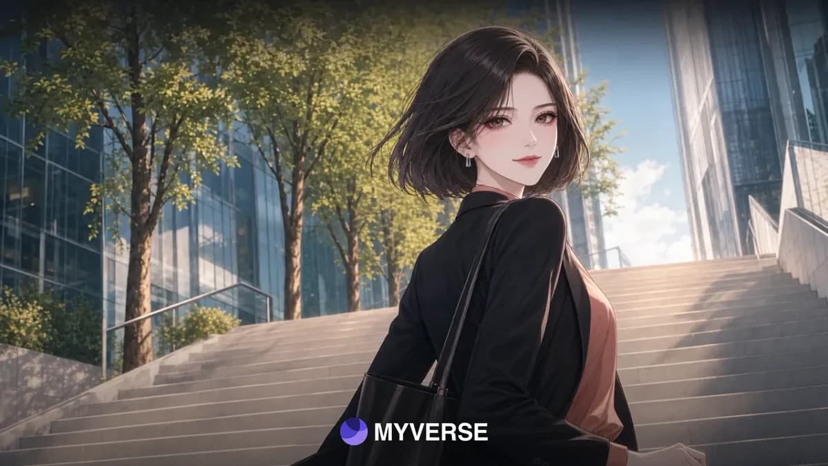 햇빛이 드는 계단을 오르며 돌아보는 사람