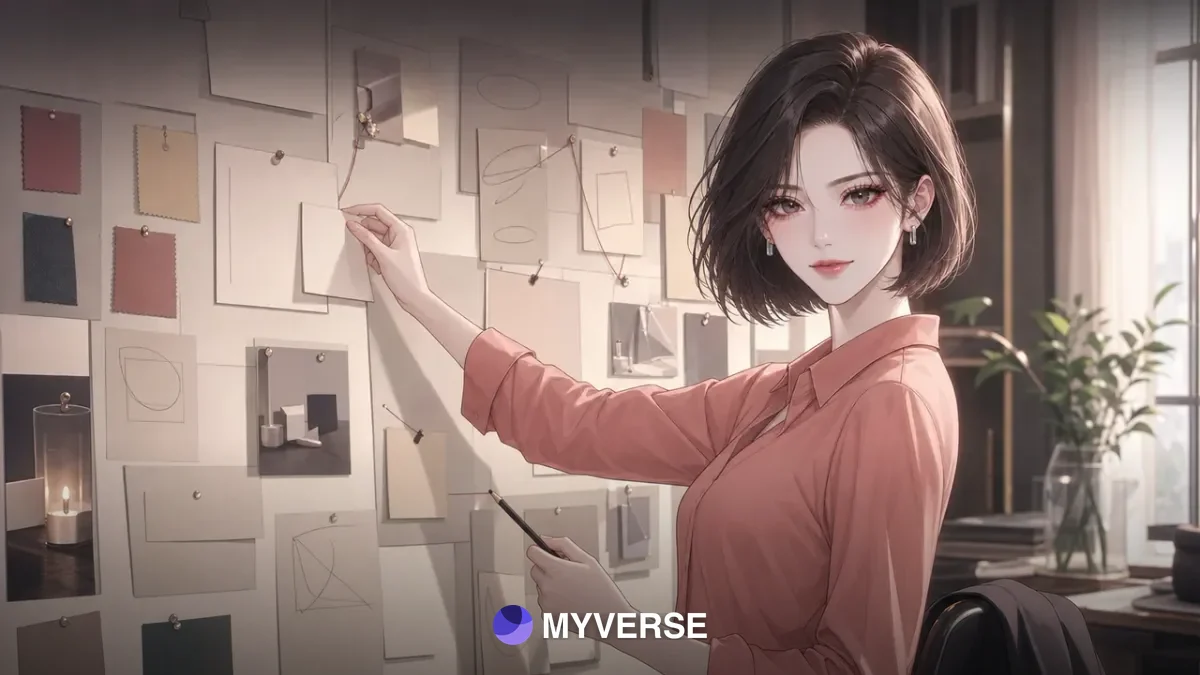 메모가 가득 붙은 벽 앞에서 생각을 정리하는 사람
